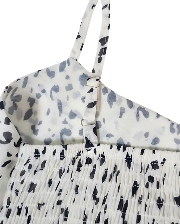 SOLACEWhite Black Dalmatian Spot Tiered Ruffle Cami Top