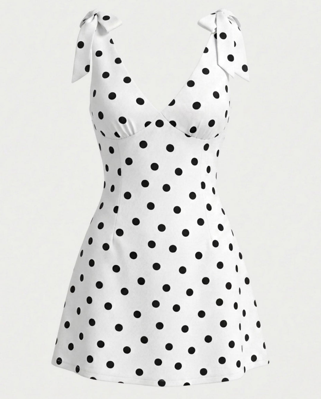SOLACEWhite Black Polka Dot Print Slim Fit Mini Dress