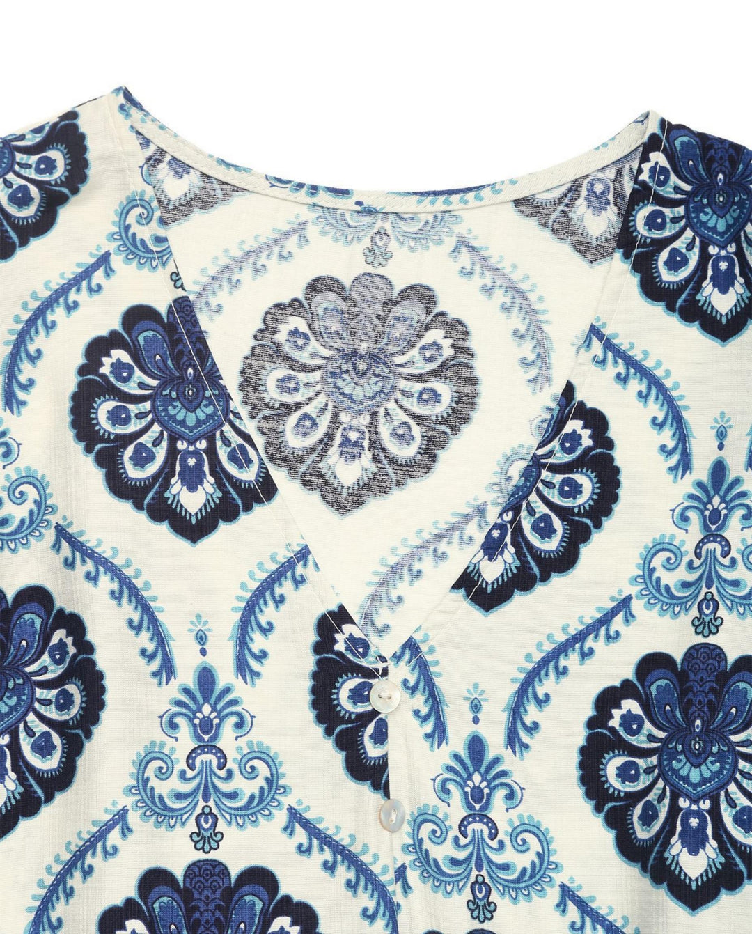 SOLACEWhite Blue Floral Print Ruffle Sleeve Midi Dress