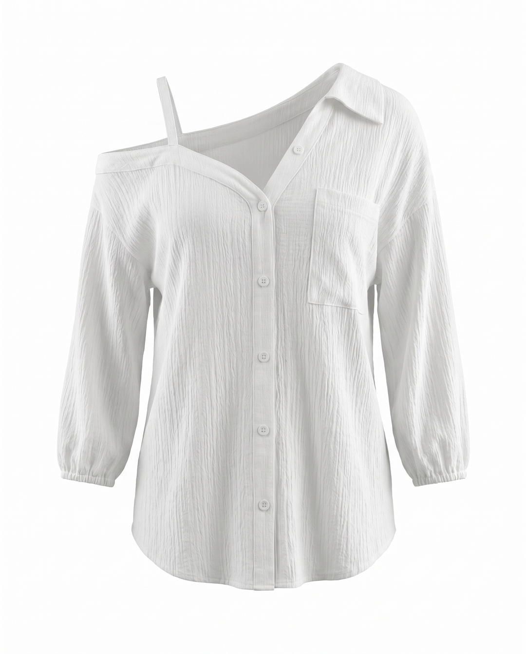 SOLACEWhite Cold Shoulder Button Front Long Sleeve Blouse
