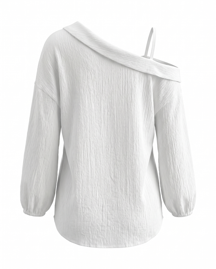 SOLACEWhite Cold Shoulder Button Front Long Sleeve Blouse