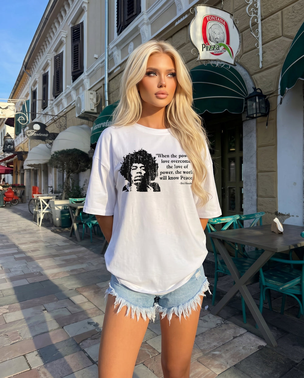 SOLACEWhite Crew Neck Peace Slogan Vintage Graphic Oversized T-Shirt