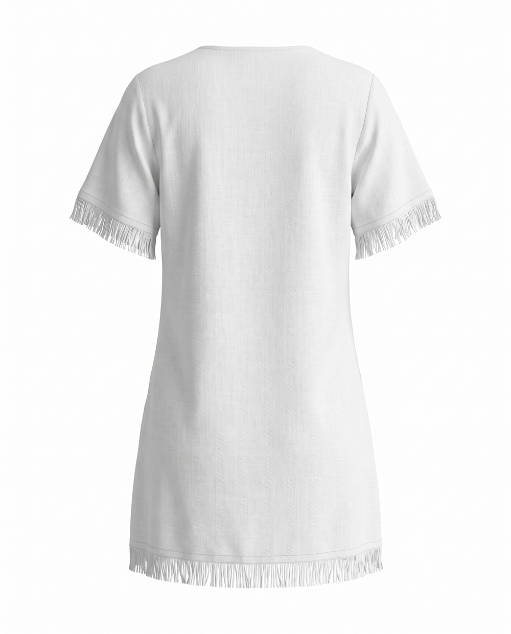 SOLACEWhite Embroidered V Neck Fringe Hem Mini Dress