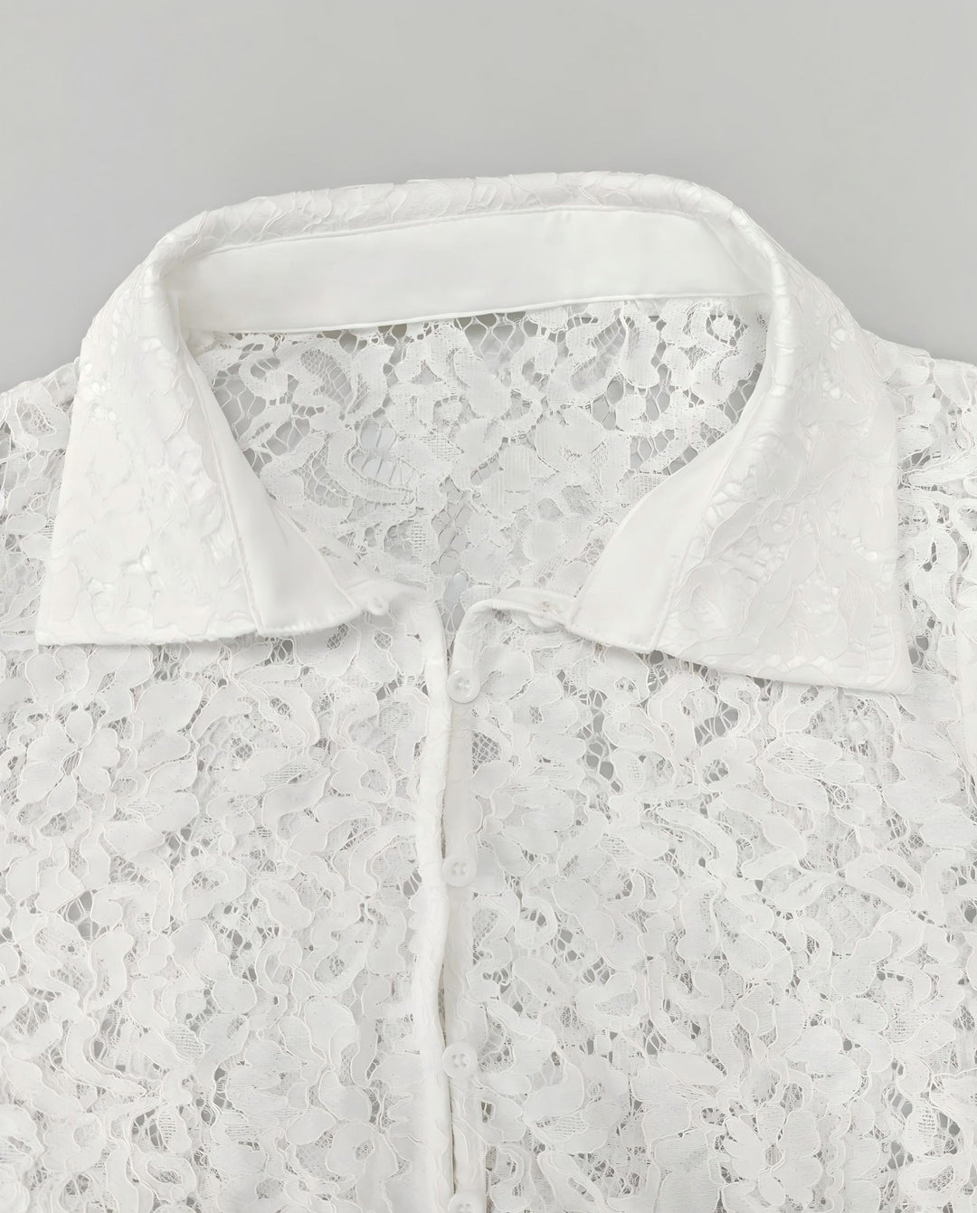 SOLACEWhite Floral Lace Button Down Blouse