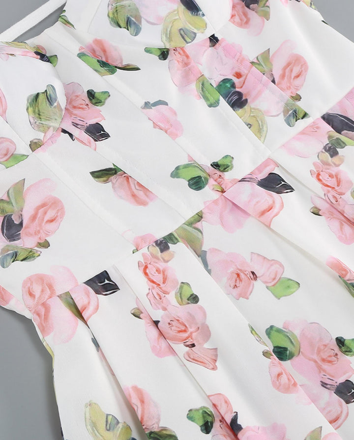 SOLACEWhite Floral Print Off Shoulder Chiffon Midi Dress