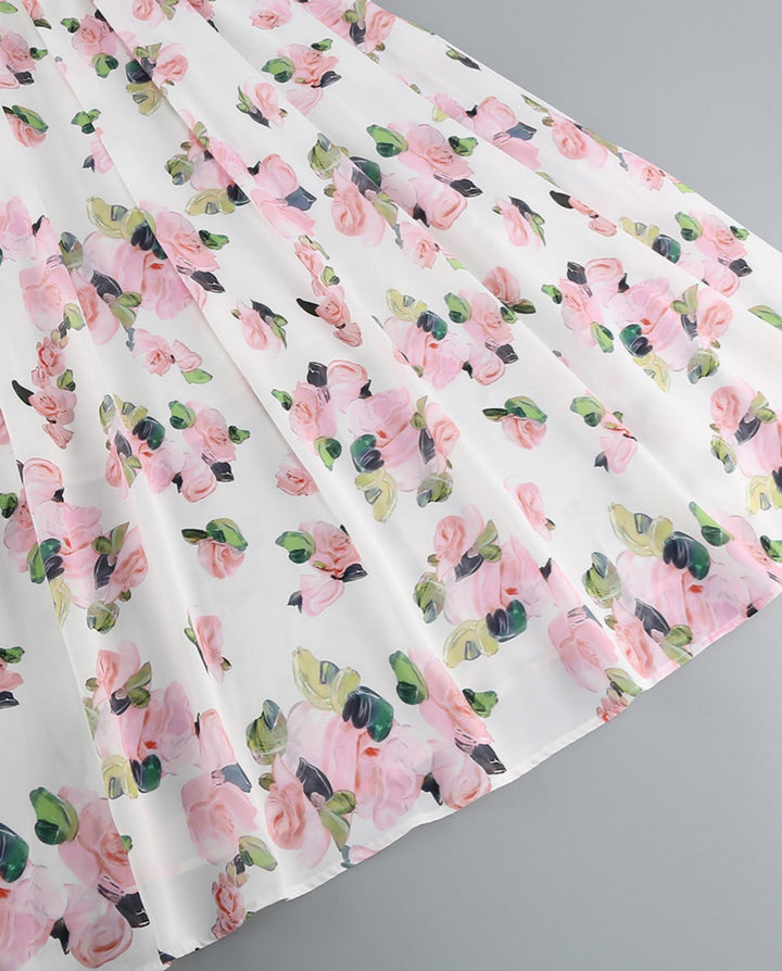 SOLACEWhite Floral Print Off Shoulder Chiffon Midi Dress