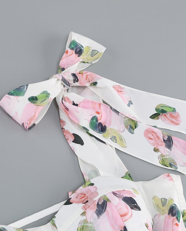 SOLACEWhite Floral Print Off Shoulder Chiffon Midi Dress