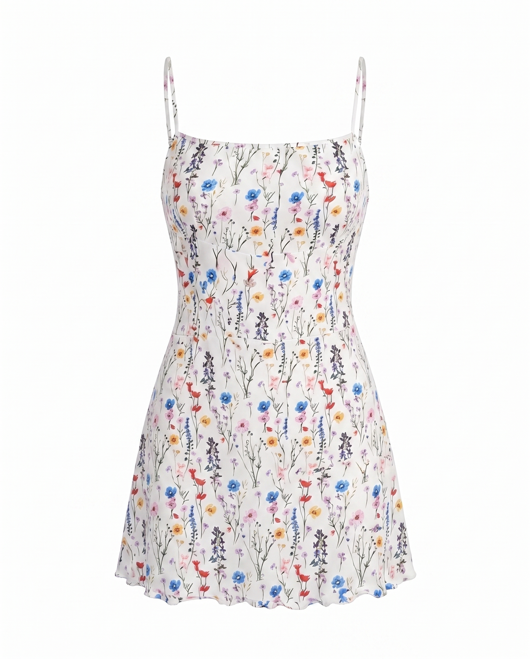SOLACEWhite Floral Print Square Neck Spaghetti Strap Mini Dress