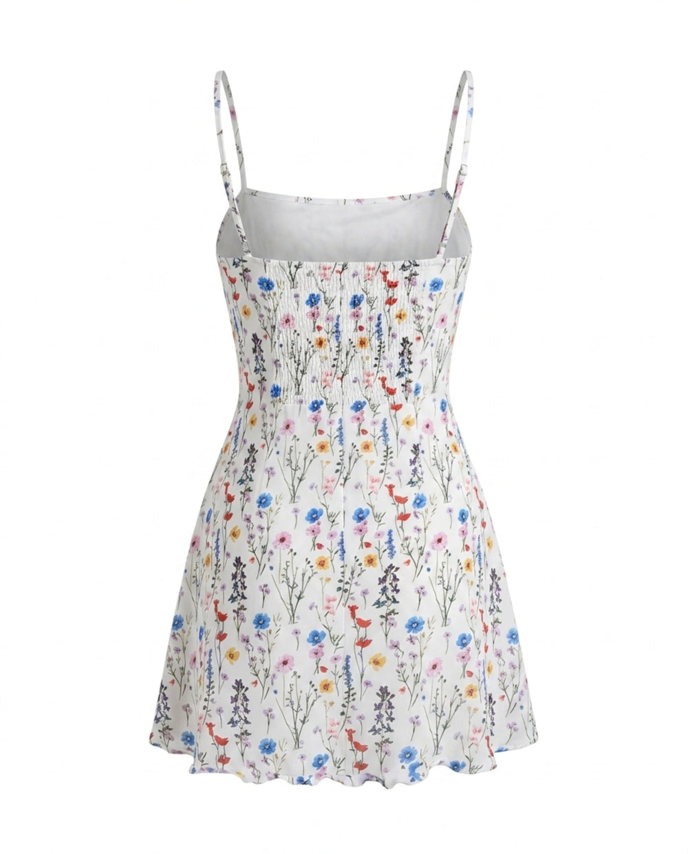 SOLACEWhite Floral Print Square Neck Spaghetti Strap Mini Dress