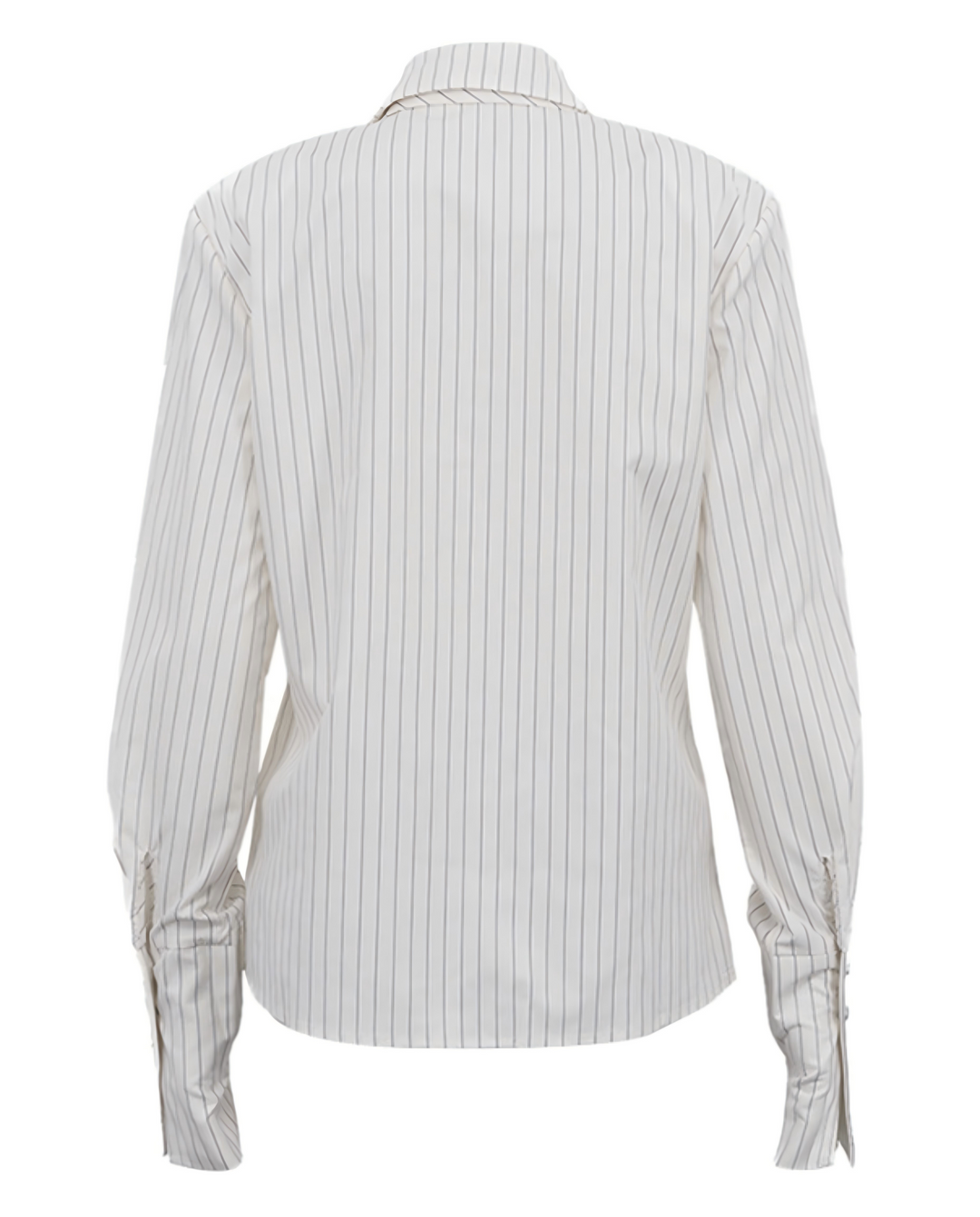 SOLACEWhite Grey Vertical Stripe Collared Detachable Tie Long Sleeve Shirt