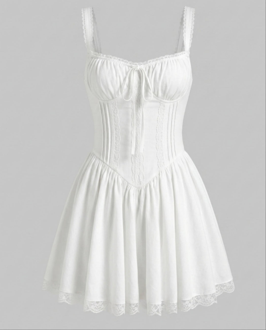 SOLACEWhite Lace Trim Corset A-Line Mini Dress
