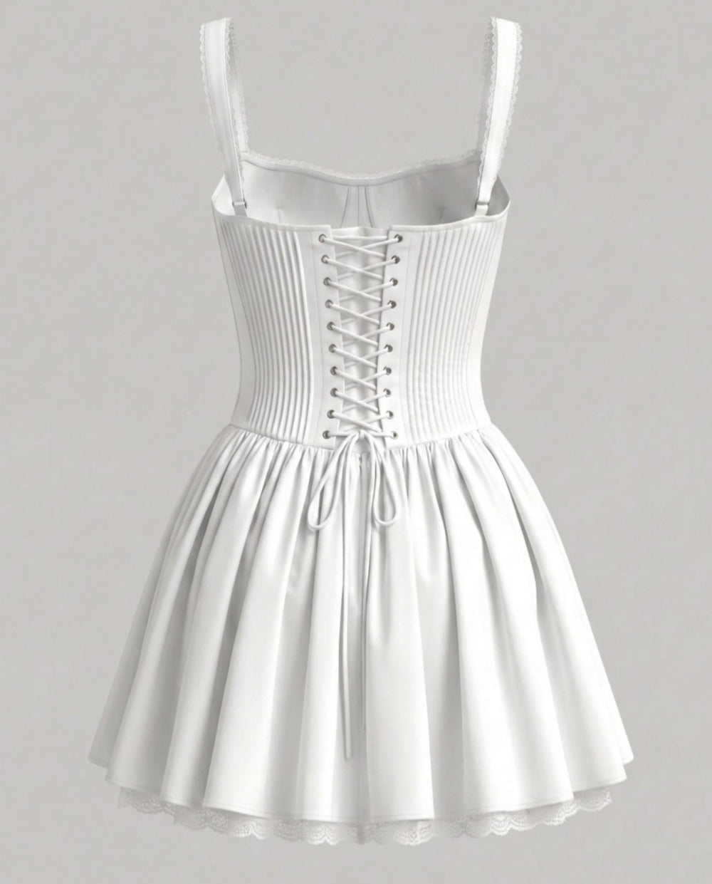 SOLACEWhite Lace Trim Corset A-Line Mini Dress