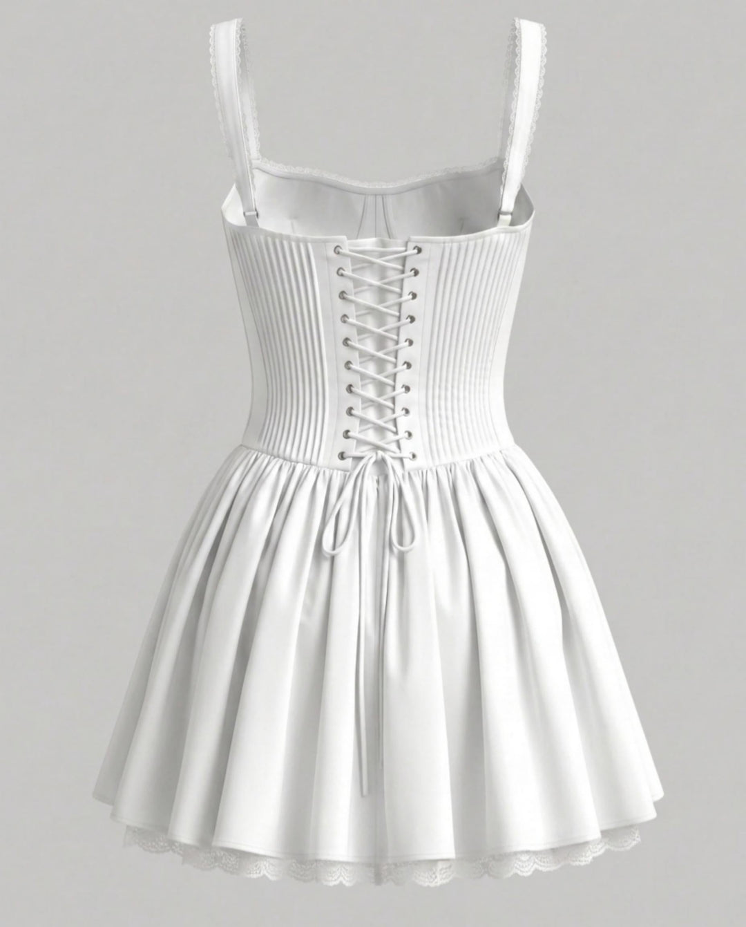 SOLACEWhite Lace Trim Corset A-Line Mini Dress
