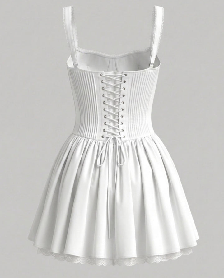 SOLACEWhite Lace Trim Corset A-Line Mini Dress