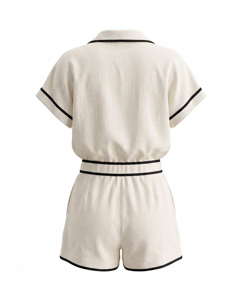 SOLACEWhite Linen Blend Contrast Piping High Waist Shorts