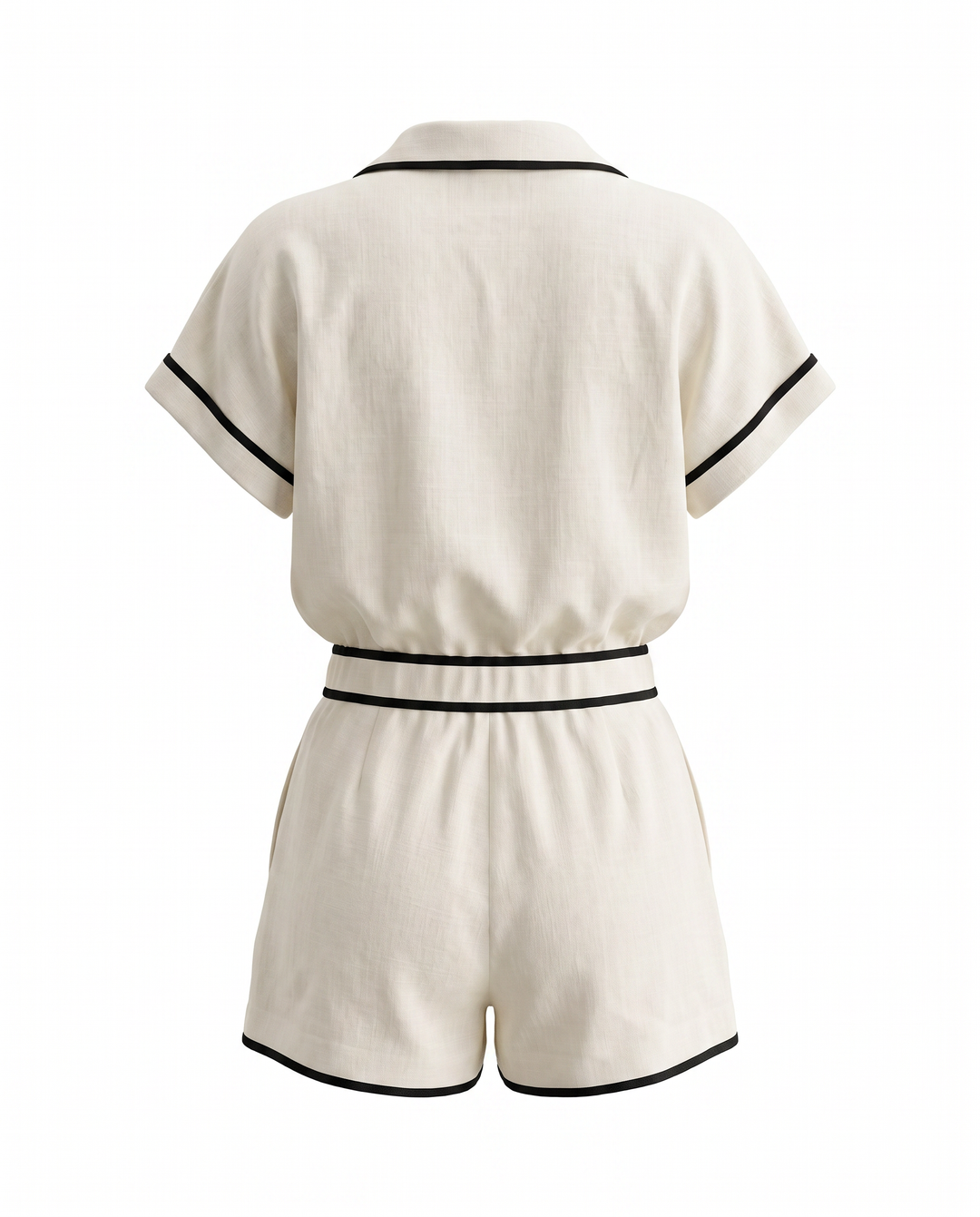 SOLACEWhite Linen Blend Contrast Piping High Waist Shorts