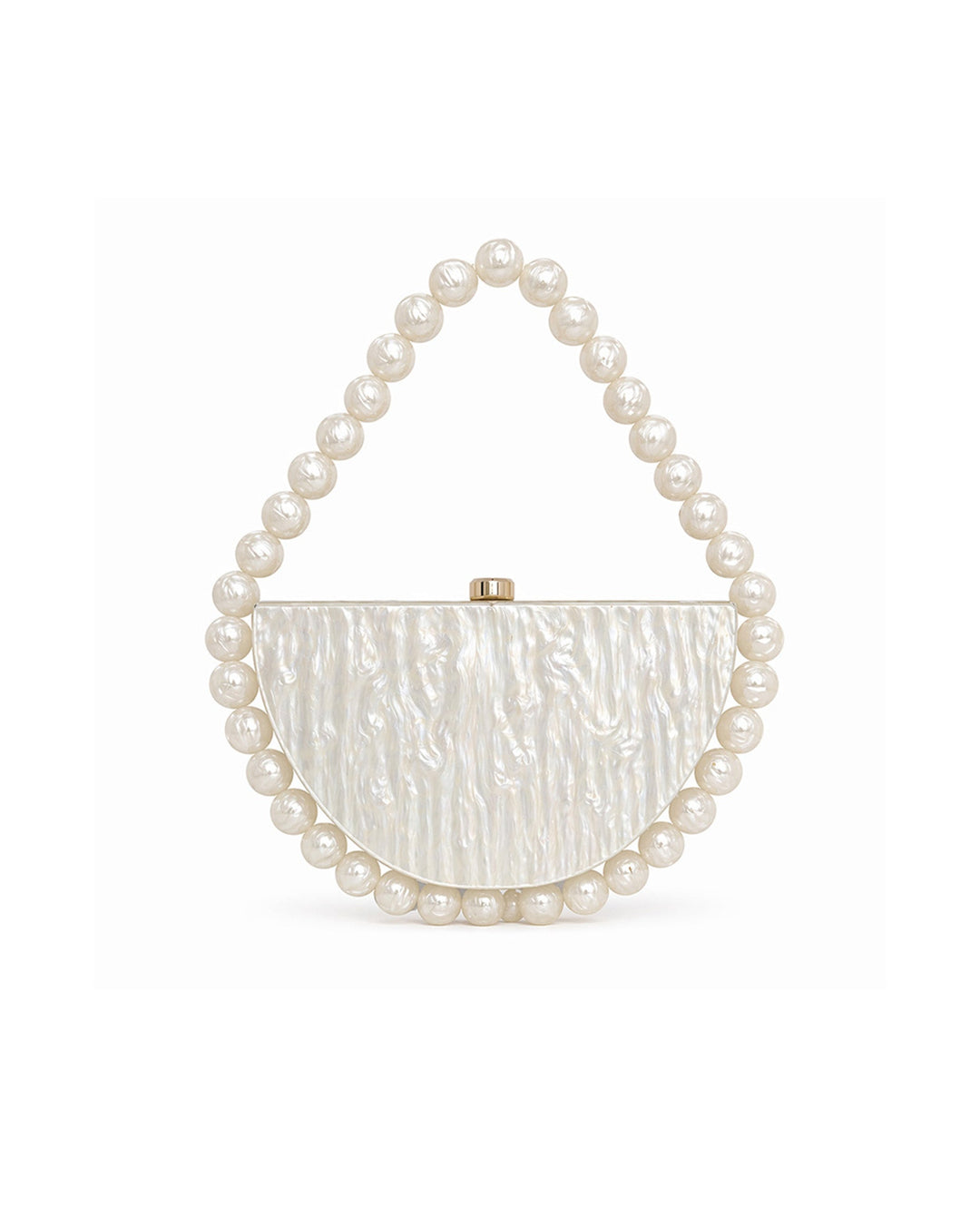 SOLACEWhite Marbled Acrylic Half Moon Pearl Top Handle Hard Clutch Bag