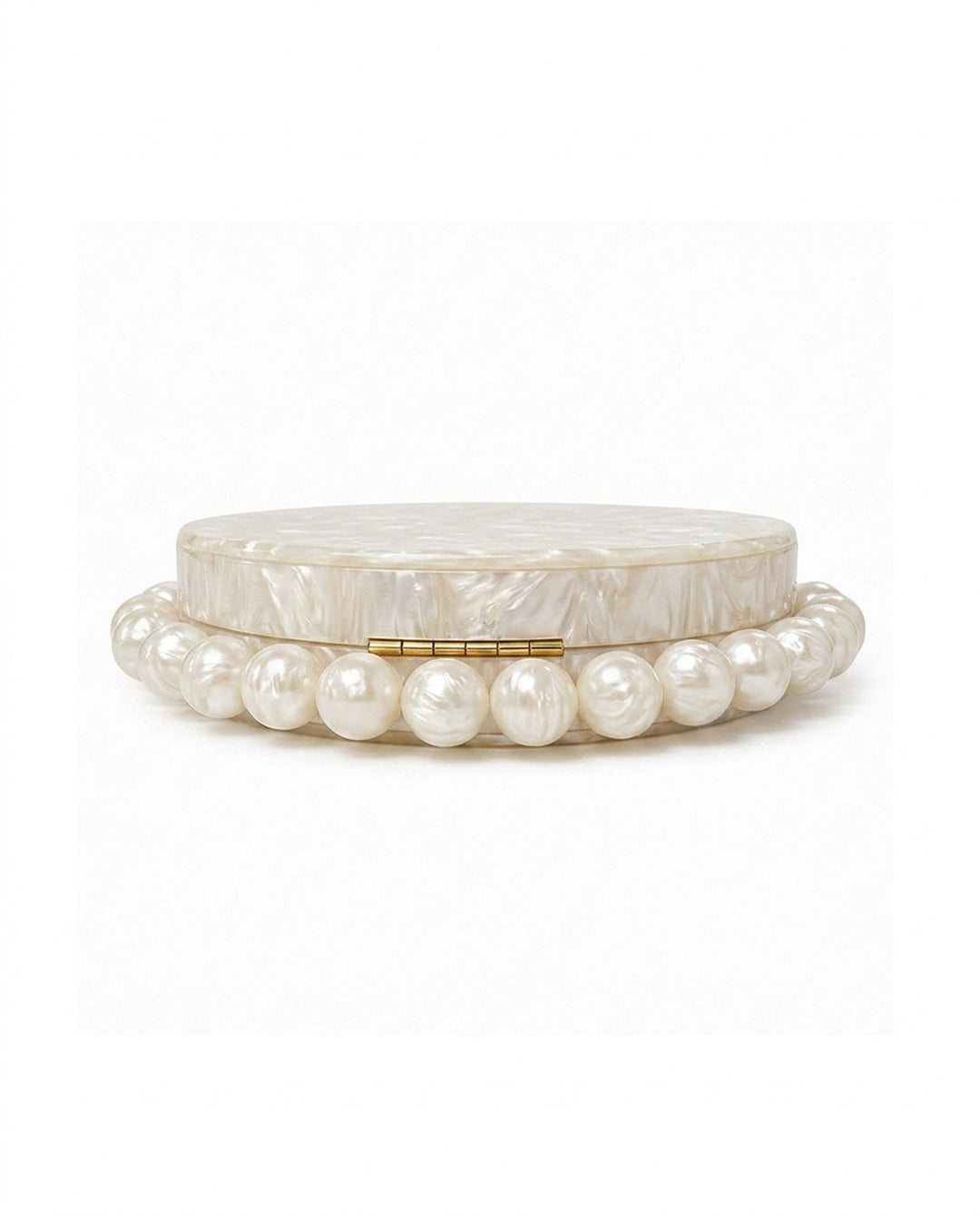 SOLACEWhite Marbled Acrylic Half Moon Pearl Top Handle Hard Clutch Bag