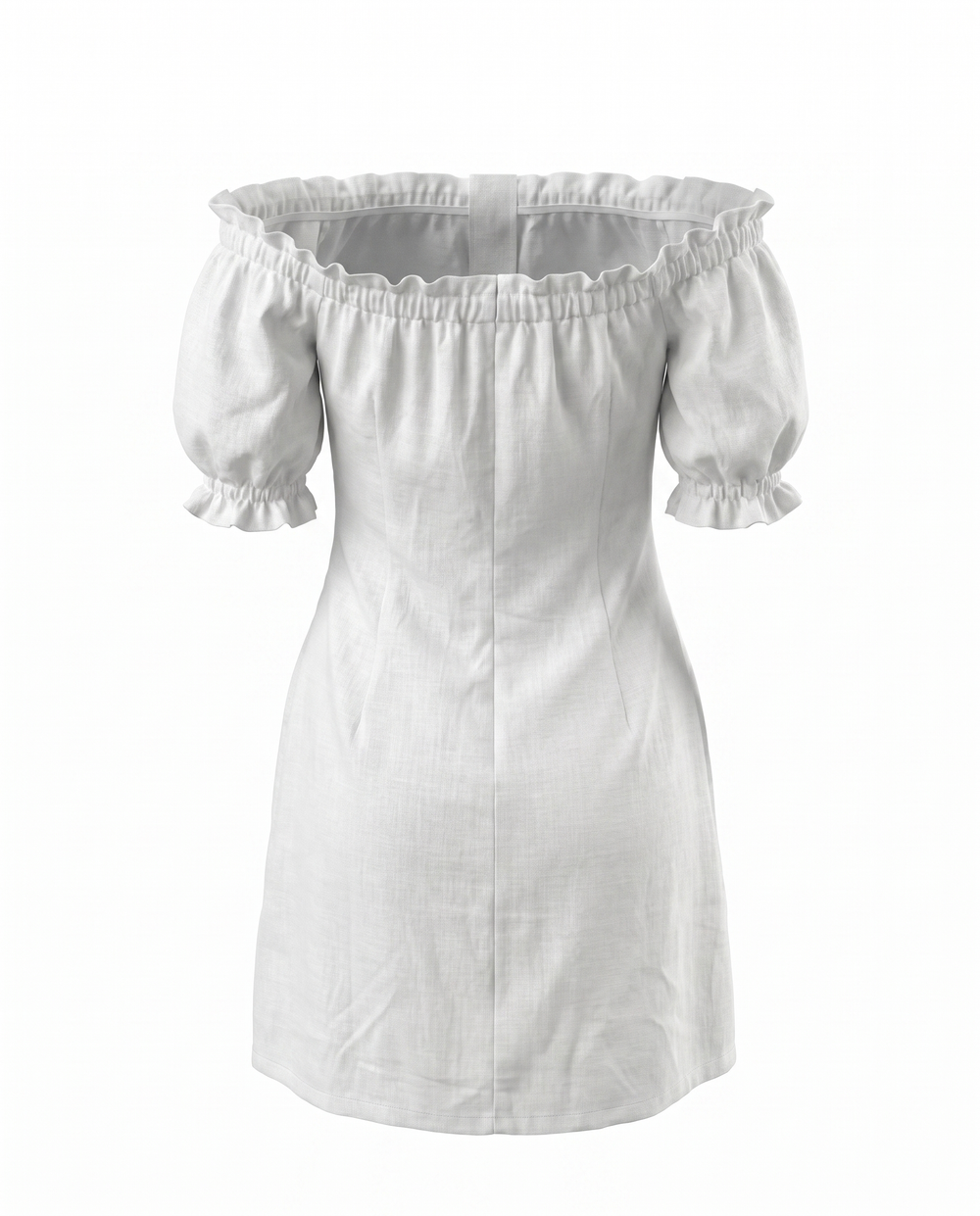 SOLACEWhite Off Shoulder Puff Sleeve Button Front Linen Blend Pocket Mini Dress