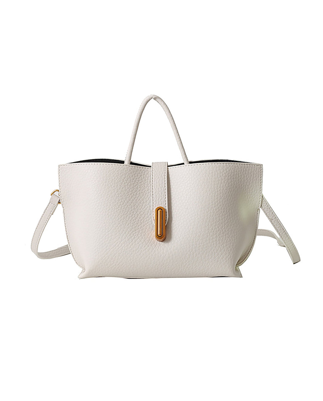 SOLACEWhite Pebbled Faux Leather Vertical Gold Bar Buckle Mini Tote Crossbody Bag