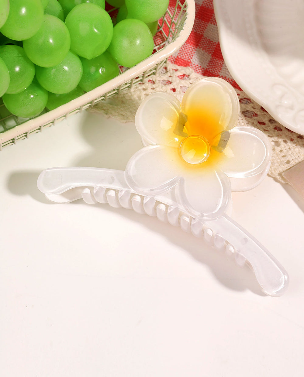 SOLACEWhite Plumeria Flower Acrylic Banana Hair Clip Barrette