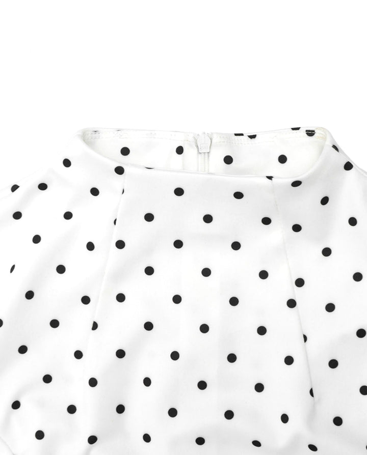 SOLACEWhite Polka Dot High Neck Cap Sleeve Fit Flare Midi Dress