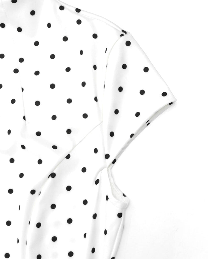 SOLACEWhite Polka Dot High Neck Cap Sleeve Fit Flare Midi Dress