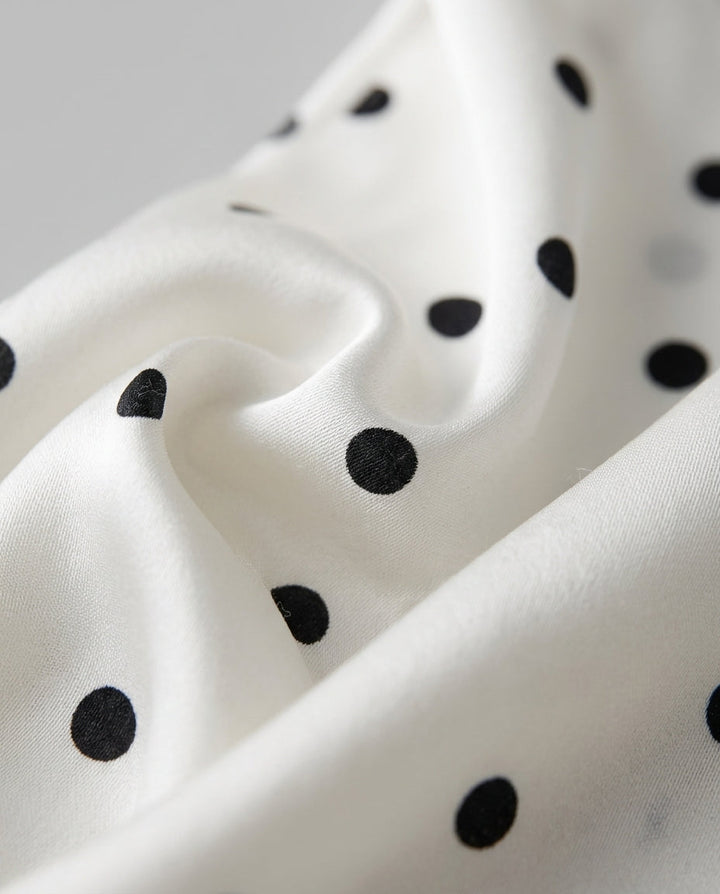 SOLACEWhite Polka Dot Lace Trim Midi Dress