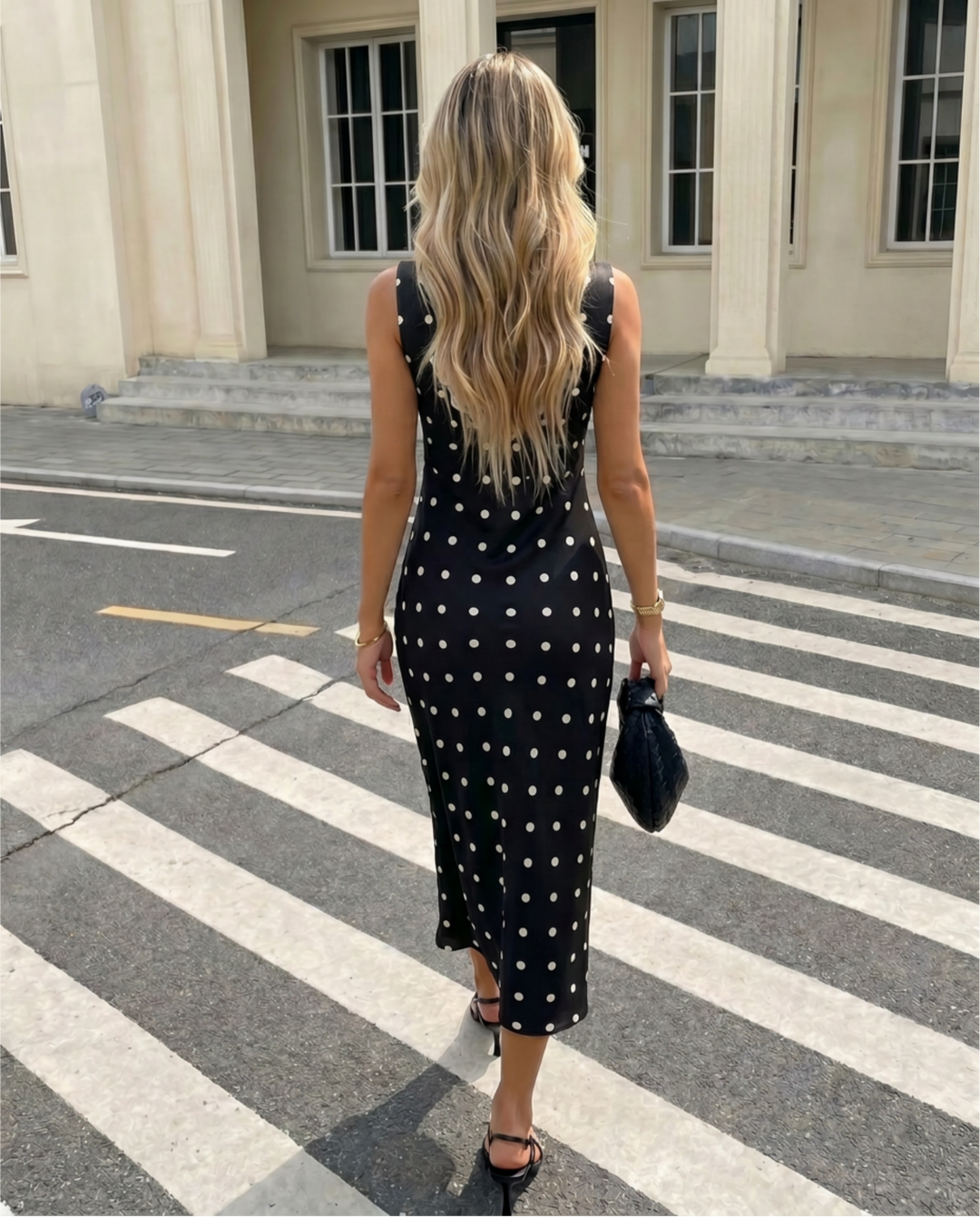 SOLACEWhite Polka Dot Lace Trim Midi Dress