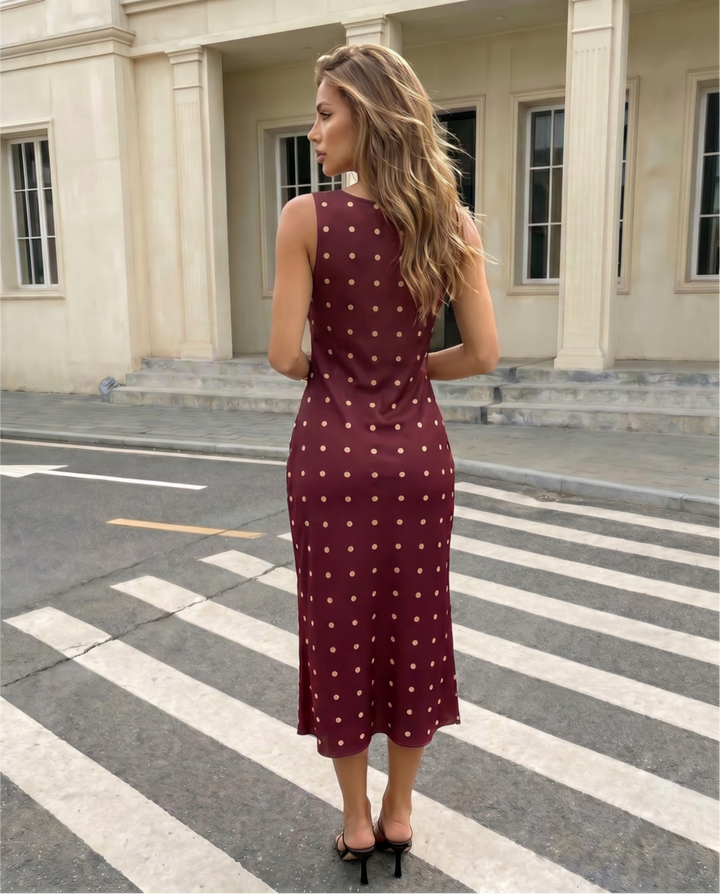 SOLACEWhite Polka Dot Lace Trim Midi Dress