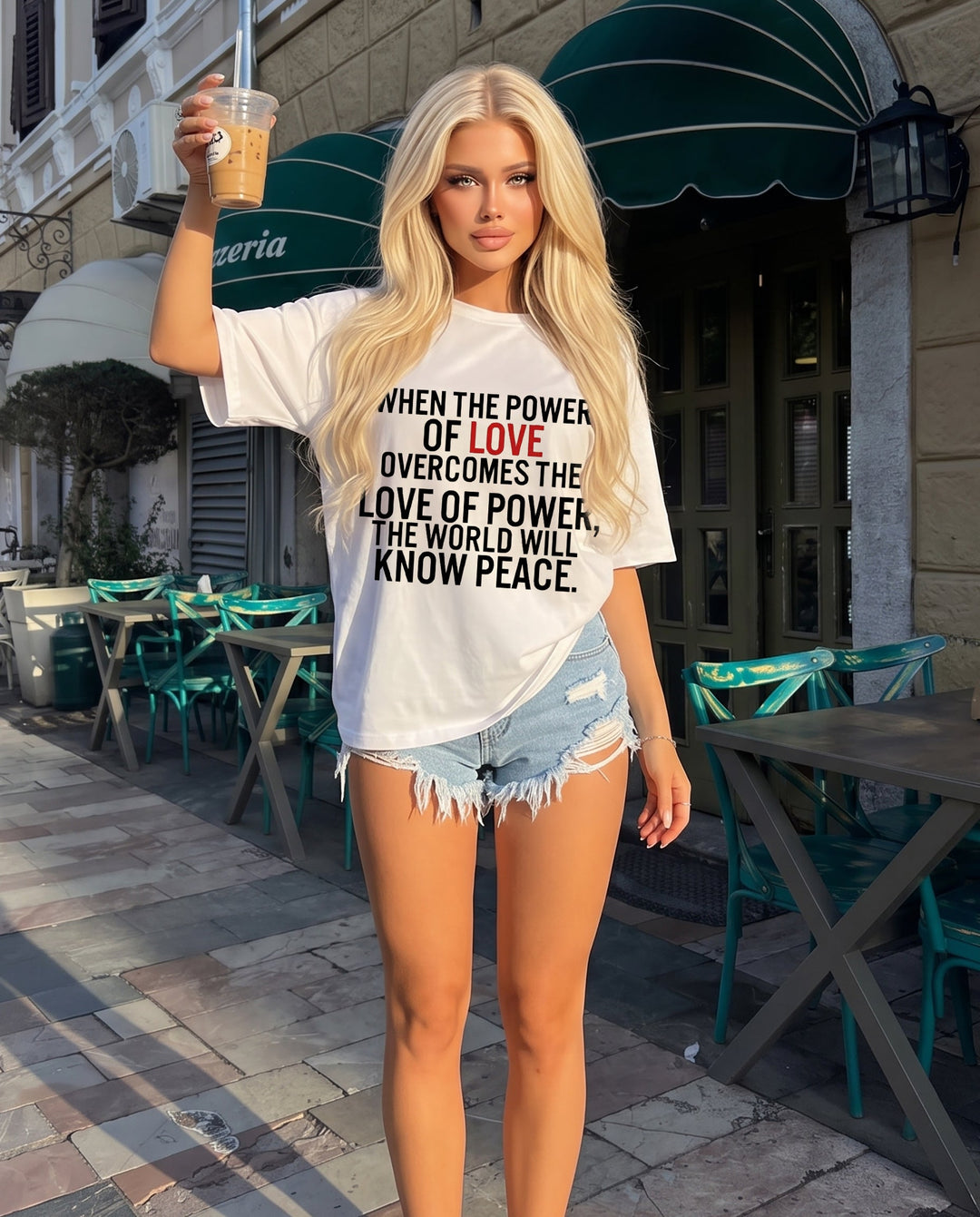 SOLACEWhite Red LOVE Letter Slogan Oversized Short Sleeve T-Shirt