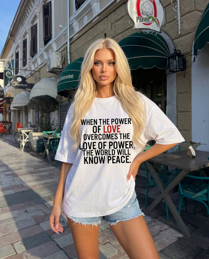 SOLACEWhite Red LOVE Letter Slogan Oversized Short Sleeve T-Shirt