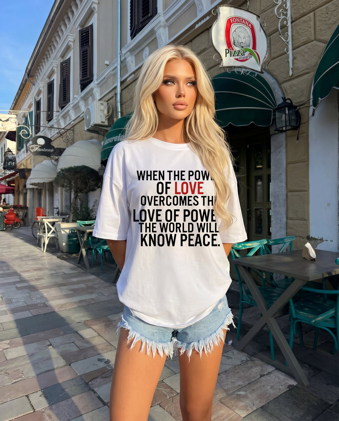 SOLACEWhite Red LOVE Letter Slogan Oversized Short Sleeve T-Shirt
