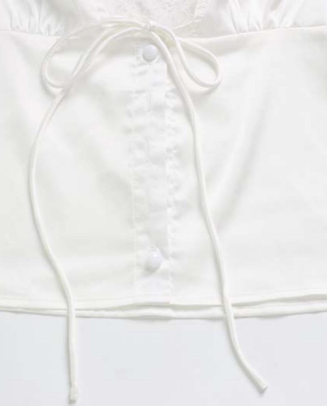 SOLACEWhite Satin Lace Trim V-Neck Short Sleeve Blouse