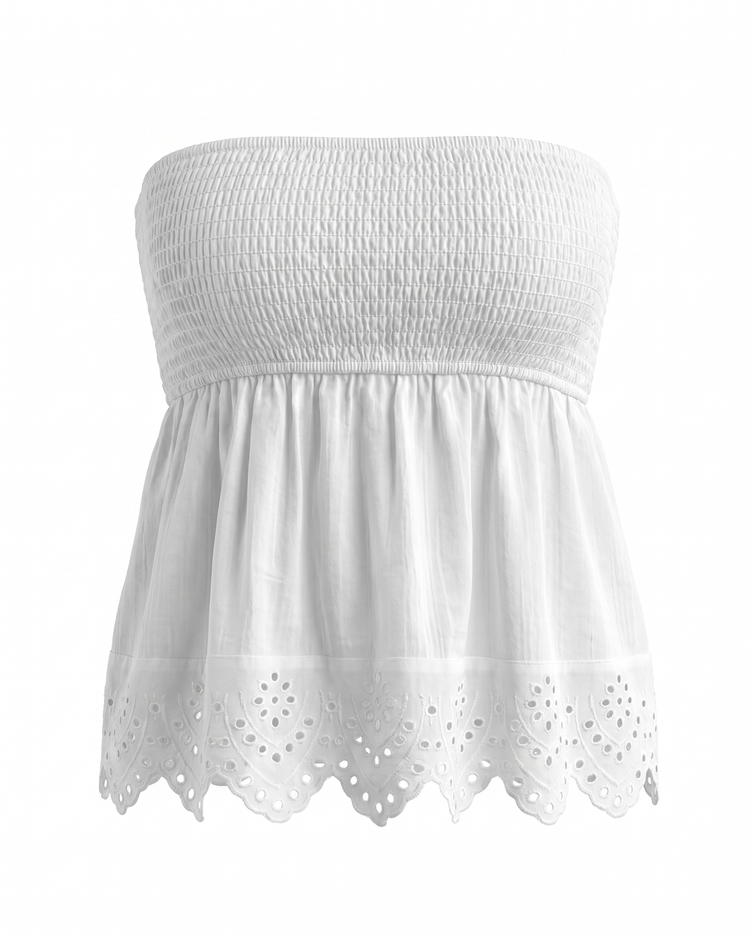 SOLACEWhite Smocked Strapless Eyelet Trim Tube Top