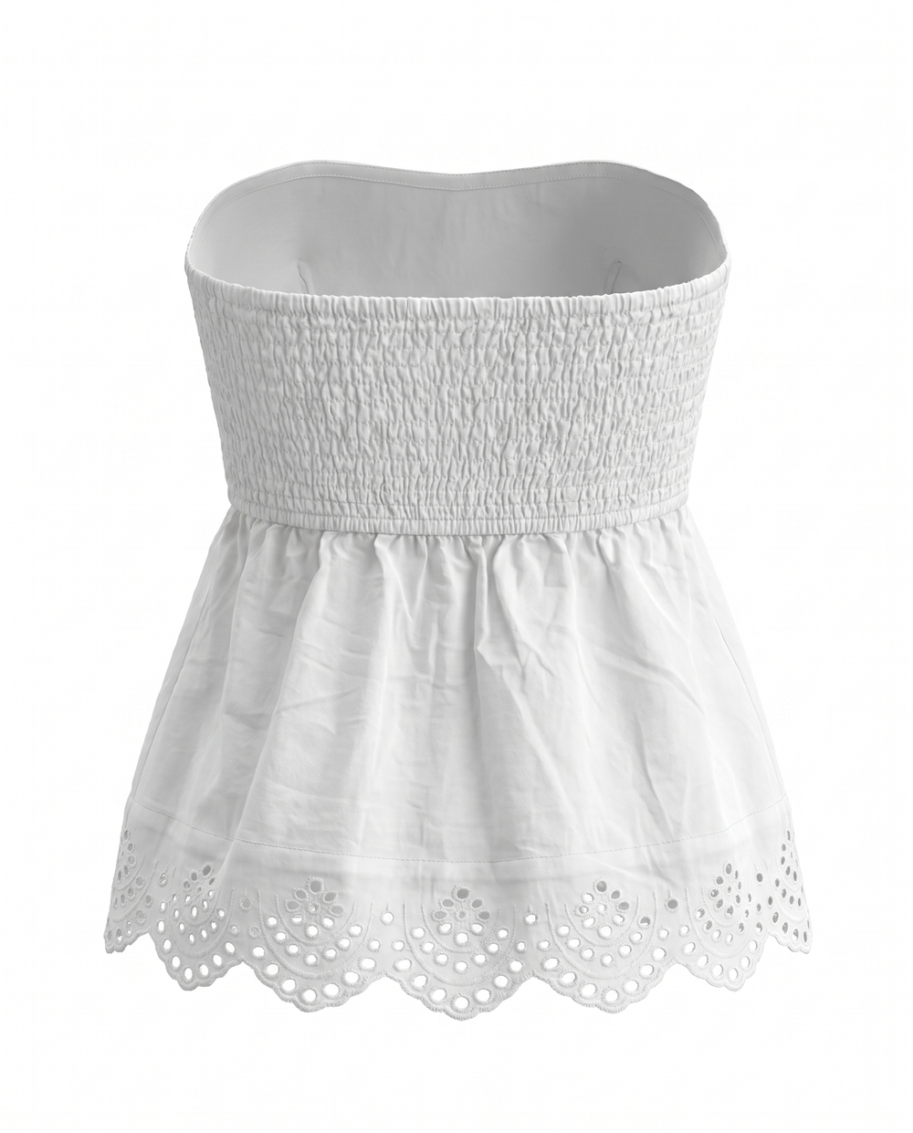 SOLACEWhite Smocked Strapless Eyelet Trim Tube Top