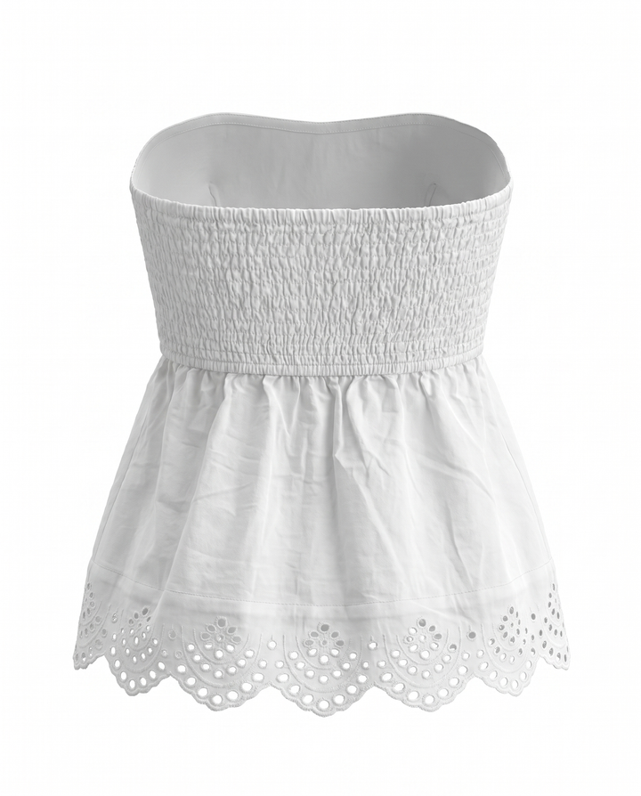 SOLACEWhite Smocked Strapless Eyelet Trim Tube Top