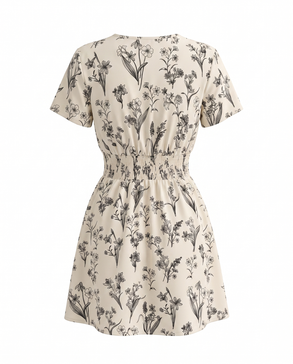 SOLACEWhite Smocked Waist Floral Print A-Line Mini Dress