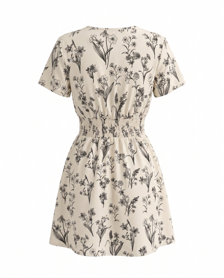 SOLACEWhite Smocked Waist Floral Print A-Line Mini Dress