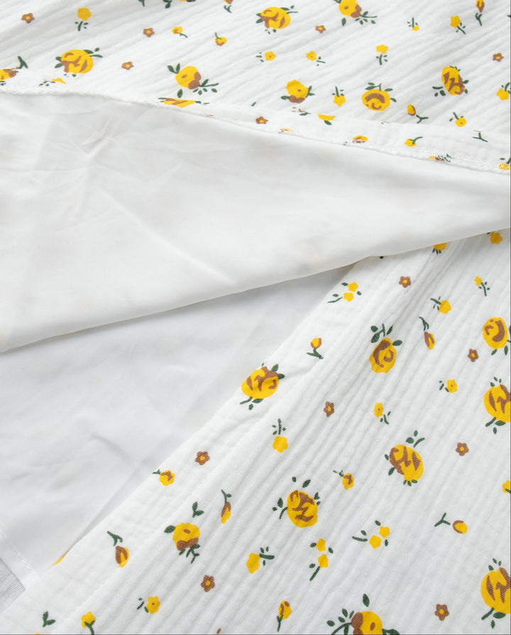 SOLACEWhite Yellow Floral Wrap Midi Dress