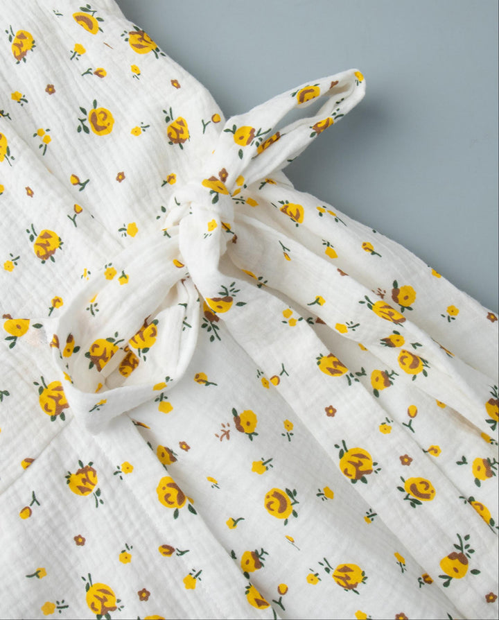 SOLACEWhite Yellow Floral Wrap Midi Dress