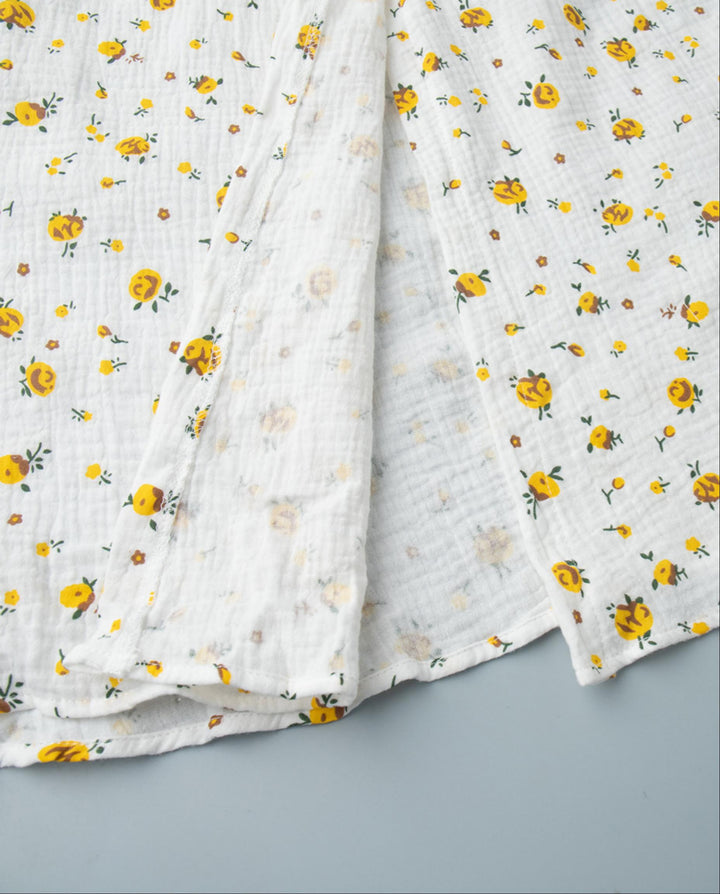 SOLACEWhite Yellow Floral Wrap Midi Dress