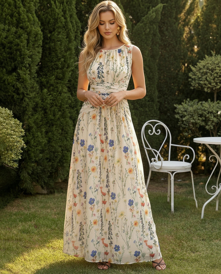 SOLACEWildflower Print Sleeveless Ruched Waist Maxi Dress