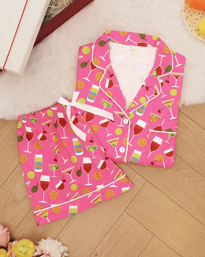 SOLACE CHICFruit Cocktails Print Pajama Set