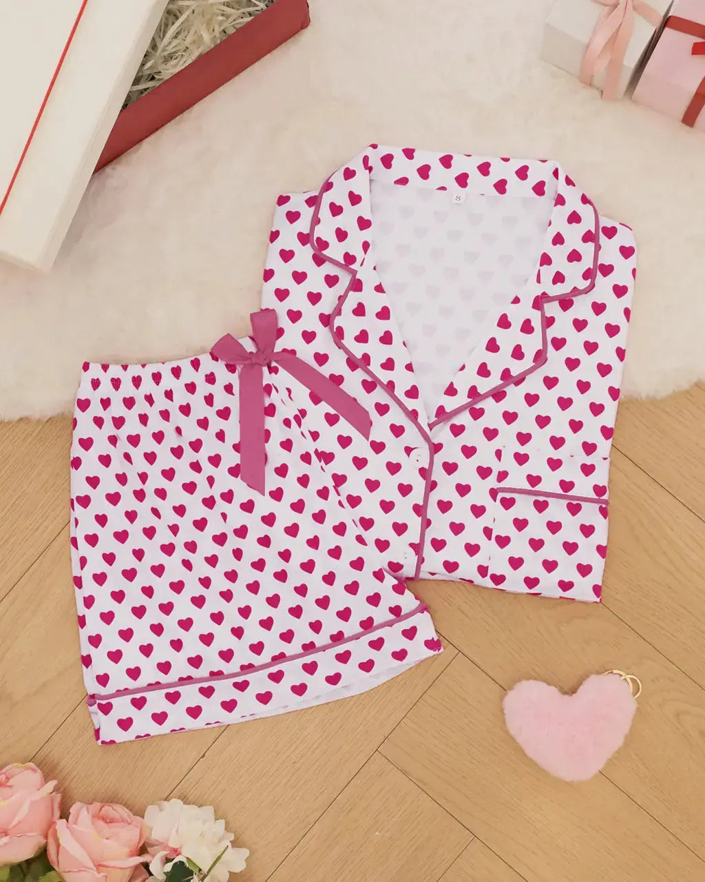 SOLACE CHICPink Hearts Print Pajama Set