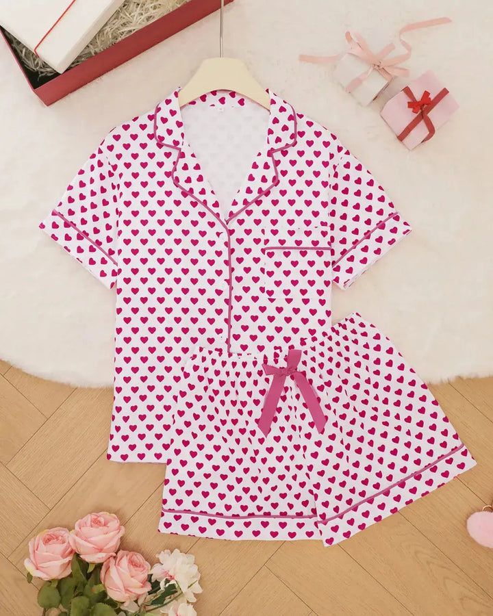 SOLACE CHICPink Hearts Print Pajama Set