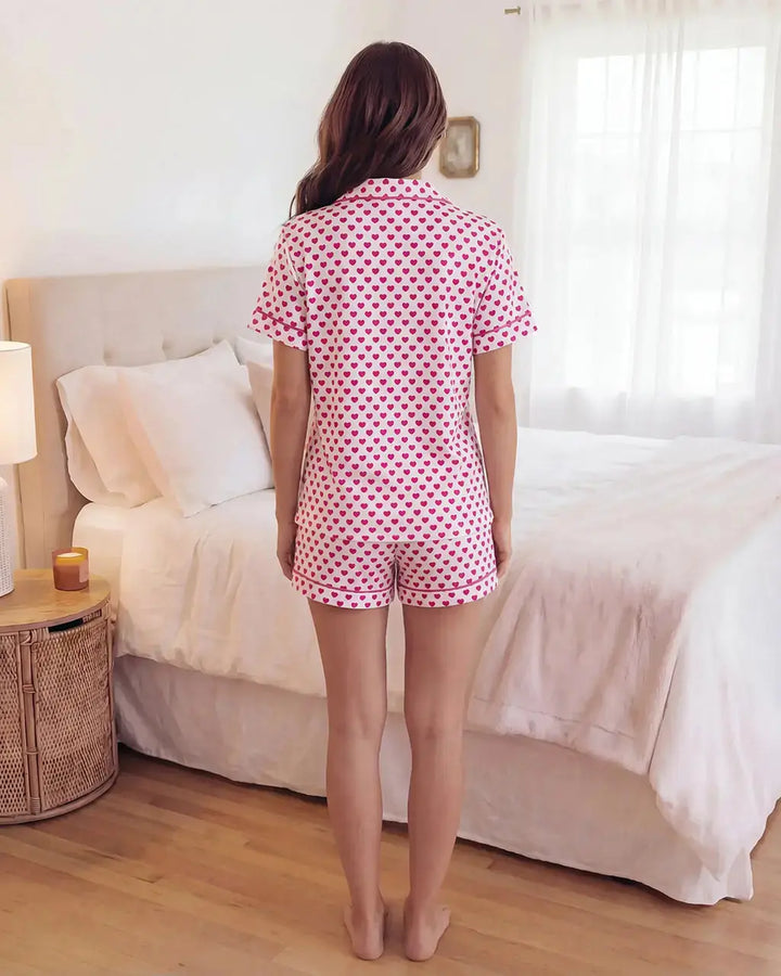 SOLACE CHICPink Hearts Print Pajama Set
