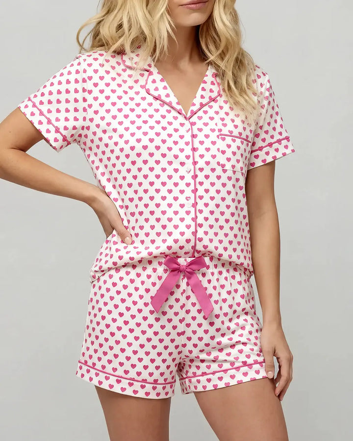 SOLACE CHICPink Hearts Print Pajama Set