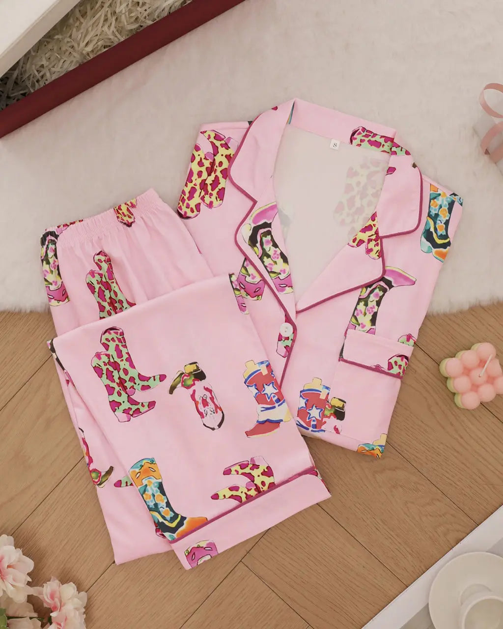 SOLACE CHICWestern Cowgirl Boots Print Pajama Set
