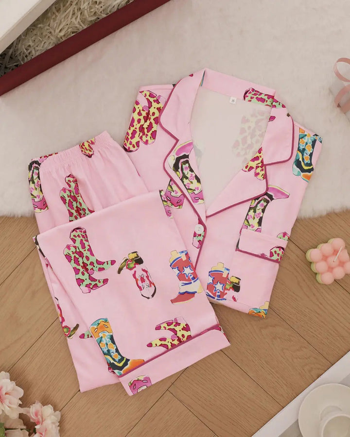 SOLACE CHICWestern Cowgirl Boots Print Pajama Set